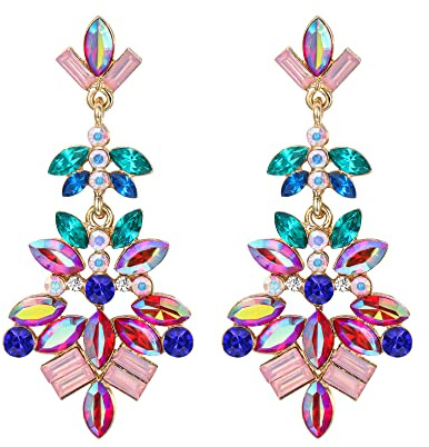 Pendientes de Mujer-Clearine Vintage Colgantes Marquesa Cuadrada Racimo de Cristal Art Deco para Mujeres,Color Multicolor Oro-Tono