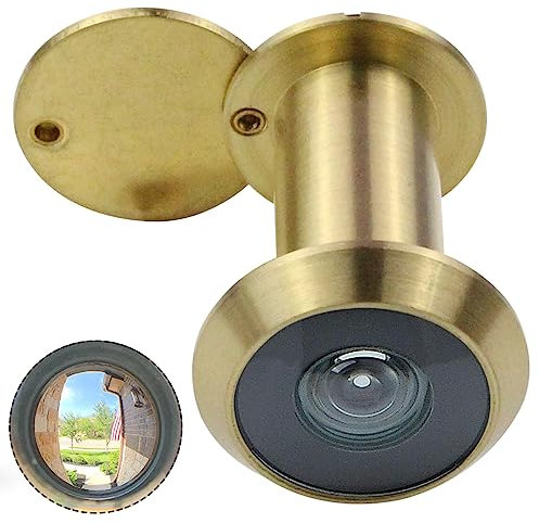 Earl Diamond - Spioncino per porta, in ottone massiccio a 200 gradi, con copertura girevole resistente per la privacy, per porte da 3,5 cm a 6,3 cm, per casa, ufficio, hotel, oro satinato