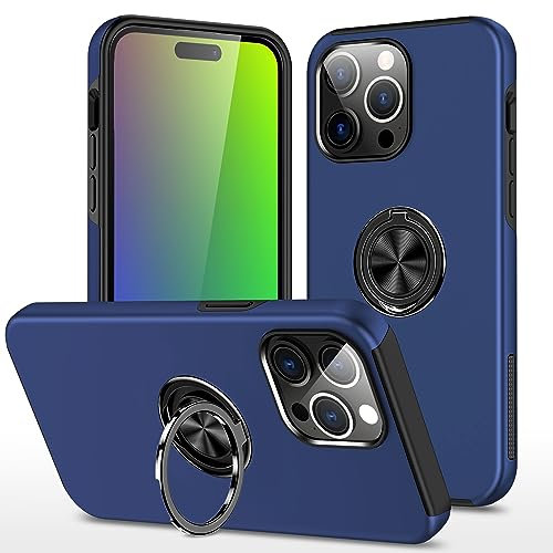 EYZUTAK Case for iPhone 15 Pro Max, 360 Degree Rotation Magnetic Metal Finger Ring Holder Magnet Car Holder Inner Silicone with Camera Protection Glossy Anti-drop Hard Cover - Blue