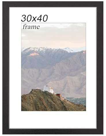 RUN HELIX Wooden 30x40 Picture Frame, 30 x 40cm Picture Frame with Scratch Resistant for Wall Display, Picture Frames 30cm x 40cm with Mat and Plexiglass for Photos, Art, Certificates, Black