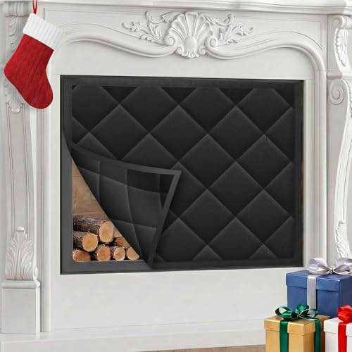 CADARA Magnetisk eldstad dragskydd, inomhus öppen spis isoleringsfilt, 91 cm B x 81 cm H Svart
