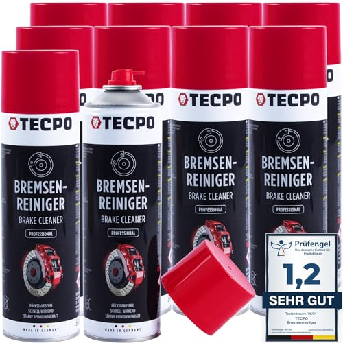 TECPO Bremsenreiniger 10x 500ml Universal Teilereiniger 360° Ventil Power Brake Cleaner Acetonfrei Reiniger Entfetter Korrosionsschutz