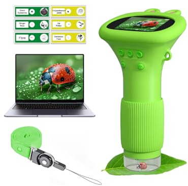 Pocket Microscope for Kids: 1000X Magnifying Glass with Slides for Photo and Video - Portable Science Kits STEM Outdoor Toys – Christmas/Birthday Gifts for Girls Boys Ages 3-12