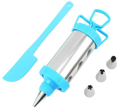 ZGXNYI Seringue à Garnir en Acier Inoxydable Cookie Syringe Cake Cream Press Maker DIY Pastry Syringe Extruder Stainless Cream Nozzles Scraper Accessories Baking Tools Seringue à GâTeau