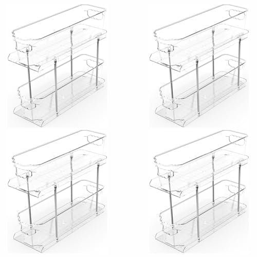 SUOXING 4 Pack Bathroom Under Sink Organizer for Small Spaces,5.1 Narrow 2 Tier Under Cabinet Storage for Cleaning Supplies Organization,Pull Out Kitchen Cupboard Underneath Sink Organizer,Clear