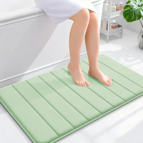 smiry Memory Foam Bath Mat 60 x 90 cm Bathroom Mat Green | Extra Soft Non-Slip Absorbent Machine-Washable, Plush Cushioned for Cozy Foot Feel, Ideal for Shower, Sink & Bathroom Entry