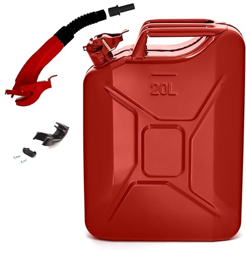 BW© Tanica per carburante in metallo, 20 litri, con beccuccio, colore rosso, RAL 3000, certificato TÜV e approvazione ONU, Made in Europe