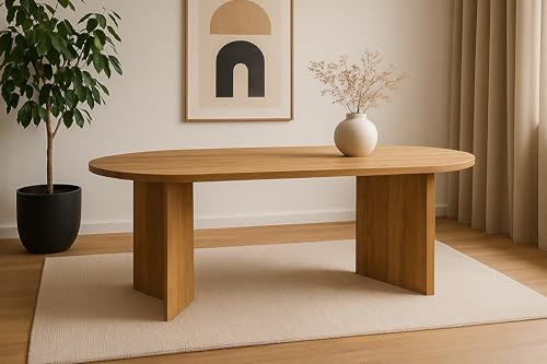 SAM Esszimmertisch Ovi | 204 x 90 cm | Holz Wildeiche-Optik | Tischplatte 40mm | Tischbeine in V-Form | ovaler Esstisch mit geraden Kanten | Holztisch Esszimmer | Esstisch Holz