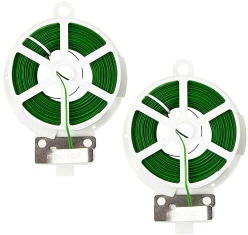 2 Roller Lazos de Torcedura para Planta Flores, 200m Alambre de Jardín Verde con Dispensador y Cortador para Jardinería