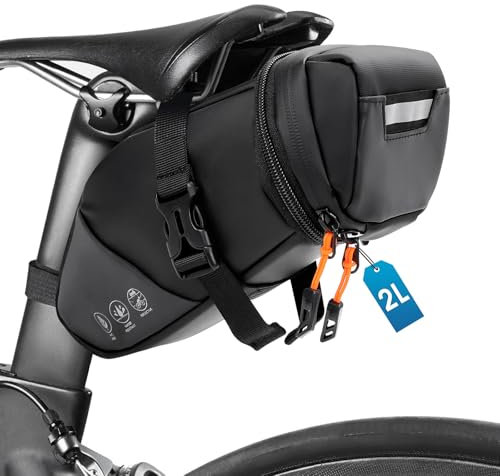 BHHTBB Satteltaschen für Fahrrad Wasserdicht Fahrrad Satteltasche Rennrad Tasche Sattel, Erweiterbar von 1,5L auf 2L Kapazität Fahrradsatteltasche mit Reflektierend für Gravelbike MTB (1.5-2L)