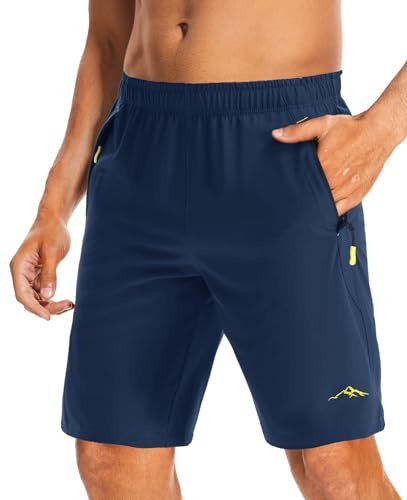 Peakwell Men's Workout Sport Shorts Breathable Jogger Outdoor Shorts Golf Running Zip Pockets, Dark Blue, 32