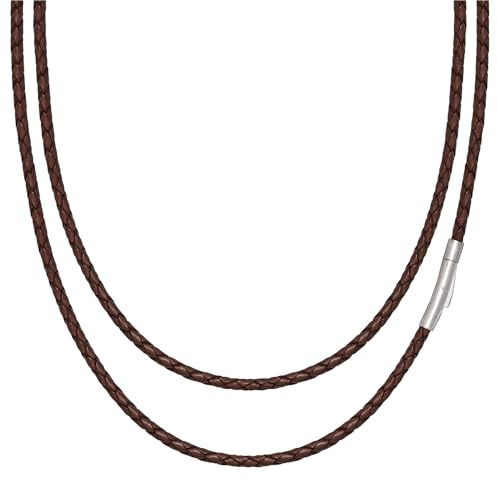 Simaru Collana in pelle in vera pelle, 3 mm, prodotta in Germania, elegante, durevole e con robusta chiusura a gancio a molla, per uomo e donna, 56cm - 3mm, Acciaio inossidabile, 0