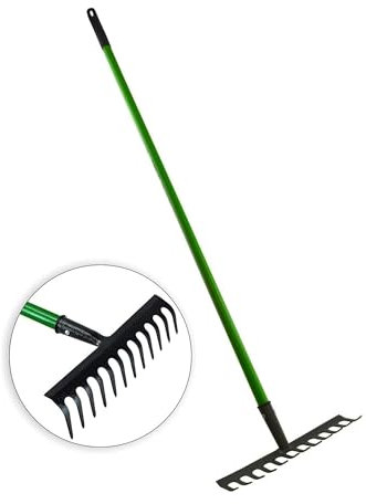 12 Teeth Garden Rake Heavy Duty Soil Rake 120cm Tubular Steel Handle Carbon Steel Head Rust-Resistant Lawn Rake Ideal for Lawn Leaf Soil & Landscaping Garden Rakes