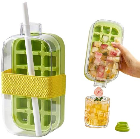 Bac à Glaçons, Moule à Glaçons avec Couvercle, 18 Bac à Glaçons en silicone,Démoulage Facile, Remplissage Rapide et Sans Toucher, pour Cocktails, Whisky, Vin, Fruits, Purées de Fruits, Glaces