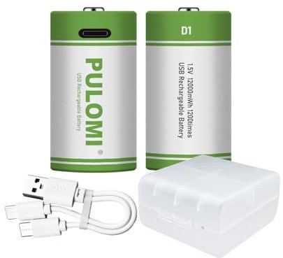 2 batterie a D USB Type-C D agli ioni di litio ricaricabili, ad alta capacità, 1,5 V, 8000 mAh, 12000 mWh, batteria al litio, ricarica rapida, 3 ore, con cavo di ricarica