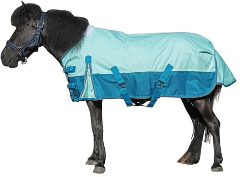 Couverture imperméable légère 1200 deniers pour poney Shetland Mini couverture imperméable (sans remplissage) Bleu vert 90 cm