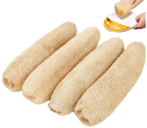 Luffa-Schwamm für Geschirr, 4 Stück, natürlicher Luffa-Schwamm, biologisch abbaubar, für Geschirr, Bad, Dusche, natürlich