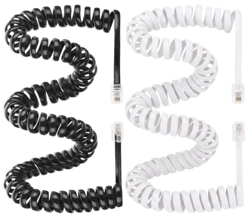 Easecos 2 cavi per cornetta telefonica, cavo di ricambio universale non arrotolato da 3 m, compatibile con telefoni fissi RJ9 4P4C (nero e bianco)