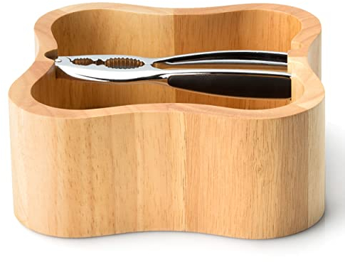 Continenta quadratische Nussschale aus Gummibaumholz mit integriertem Qualitäts-Nussknacker, Größe: 24,5 x 24,5 x 8 cm