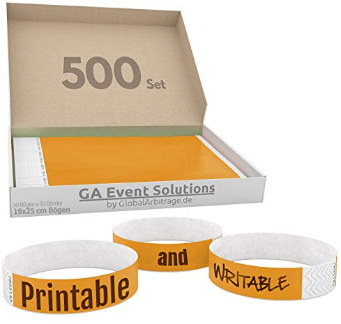Bracelets d’admission GA Event Solutions en Tyvek, 500 pièces, orange