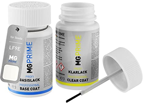 MG PRIME Billack lackstift för Skoda LF9E / 9P Candyweiss + klarlack