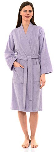 TowelSelections Womens Robe Cotton Kimono Bathrobe for Women Knee Length Terry Cloth Towel Robes for Women Small-Medium Orchid Petal