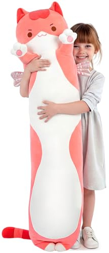 Mewaii Long Cat Plush 5 Sizes, 120% Extra Filling Giant Plushness Kids Body Pillow, Kawaii Cute Pink Cat Stuffed Animals Plushies, Big Long Body Pillow Cat Plush Gift for Girls 36”