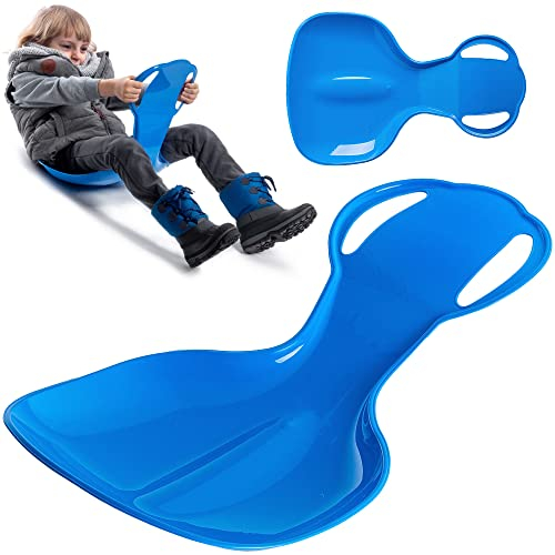 KADAX Poporutscher für Kinder, Schneerutscher aus Kunststoff, 59x39x17cm Schneeteller, Rutschteller mit Haltegriffen, Tellerrutscher, Schneeflitzer, Wintersport (Blau)