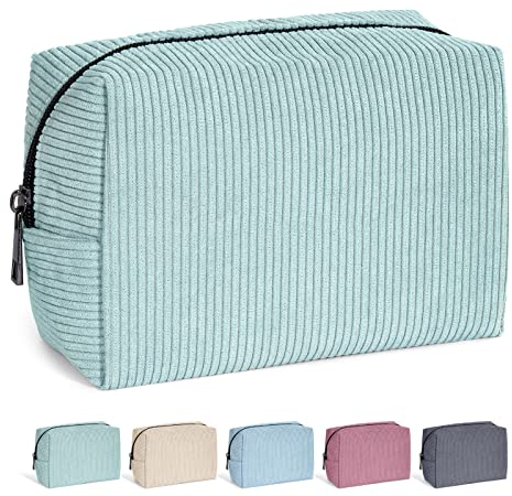 MAANGE Kleine Schminktasche - Reise Kosmetiktasche, Make-up Tasche aus Cord für Handtasche, Tragbare Vielseitige Reißverschlusstasche für Frauen (Grün)