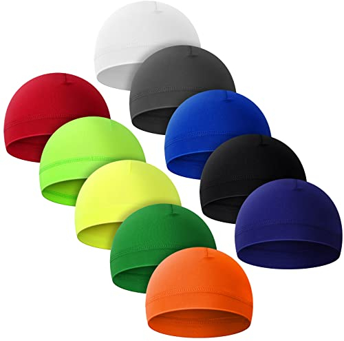 Tarpop 10 Pcs Men Skull Caps Cooling Welding Hard Helmet Liner Cycling Skull Caps Wicking Beanie Do Rag Head Wrap for Men(Solid Color Style)