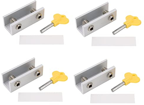 Juego de 4 Topes de Ventana Corredera Seguridad Cerradura Ajustable con Llave para Ventanas Verticales y Horizontales