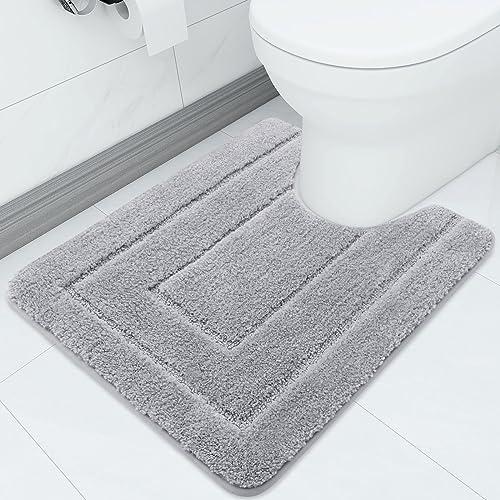 Homaxy Mikrofaser Badezimmerteppich rutschfeste Weiches Vorleger Toilette mit Ausschnitt 50 x 60 cm, Saugfähig Badematte Stand WC, Waschbar Badteppich für WC,Grau