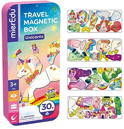 mierEdu Magnetspielbox Kinder Einhorn ab 3 Jahre – Magnetbuch mit 36 Teilen & 2 Szenen – Magnetspiel für Mädchen & Jungen – Ideales Reisespiel für Auto, Flugzeug & Bahn – Geschenk für Kinder