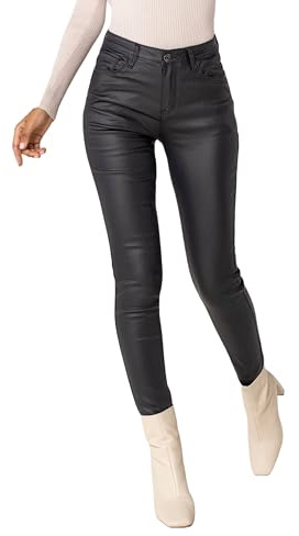 Nina Carter LC001 Pantalones de cintura alta para mujer, aspecto de piel, elásticos, push-up