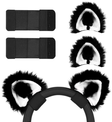 Geekria NOVA Headphones Cat Ear Attachment Compatible with Most Gaming, Over-Ear and On-Ear Headsets, Universal Fit with Adjustable Straps (Black/Black+White)