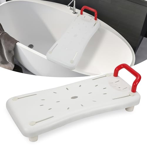 Ansobea Siège de baignoire pour seniors - Charge maximale : 150 kg - Planche de bain pour adulte - Avec poignée et porte-savon - Blanc