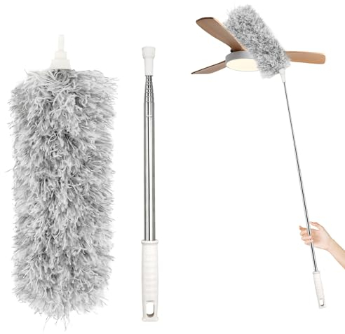 NVIYAM Plumero de Limpieza Microfiber Duster 230cm Atrapapolvo Extensible Palmera Lavable de Microfibra Telescópico para Radiadores