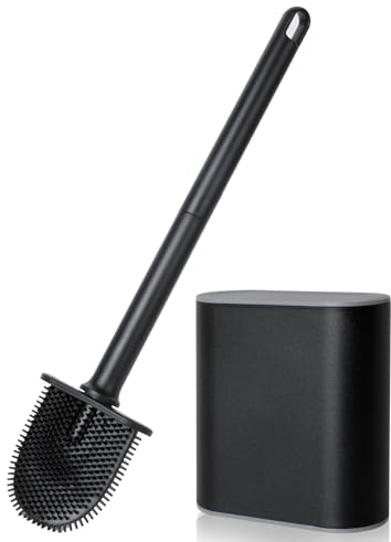 AiQInu Escobillas de Baño, Limpiador Profundo de Silicona Escobillas de Inodoro con Mango de Plástico Largo, escobilla WC con Base de Ranuras de Ventilación para el Inodoro del Baño