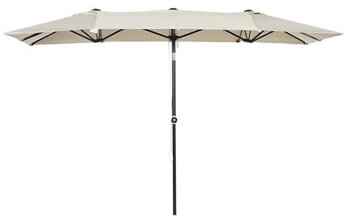 Outsunny Doppelsonnenschirm 150 x 295cm, Sonnenschirm mit Metallstange, oval Balkonschirm Strandschirm windfest stabil Marktschirm Sonnenschutz für Balkon Terrasse Garten, Cremeweiß