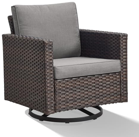 Artfurniz Patio Chairs Wicker Swivel Rocker - Oversize Patio Furniture Conversation Set Outdoor Swivel Glider 350LBS Max Load Outdoor Rocking Chairs with High Back for Porch Balcony Deck - Brown/Grey
