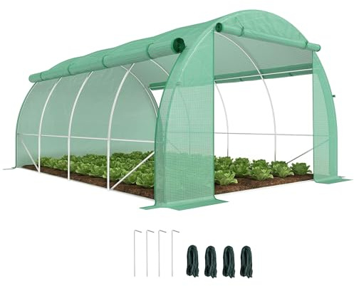 Outsunny serra polytunnel 4 x 3 x 2 m serra walk-in con coperture avvolgibili serra polytunnel protezione UV acciaio tubolare verde