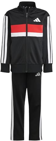 adidas Mixte enfant Seasonal Essentials Tiberio 3 Stripes Tricot Track Suit, black/white/pure ruby, 4-5 Years