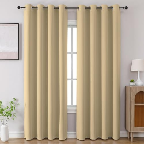CUCRAF Beige Blackout Curtains 108 inch Length 2 Panels Set, Room Darkening Drapes for Living Room Bedroom, Thermal Insulated Light Blocking Grommet Window Curtain (W52 x L108 Inch)