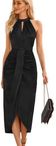 RPAEOY Damen Kleider Ärmelloses Kleid mit Hängendem Hals Elegant Bodycon Kleid Cocktailkleid Bleistiftkleid Pencilkleid Party Büro Kleider (Schwarz,M)