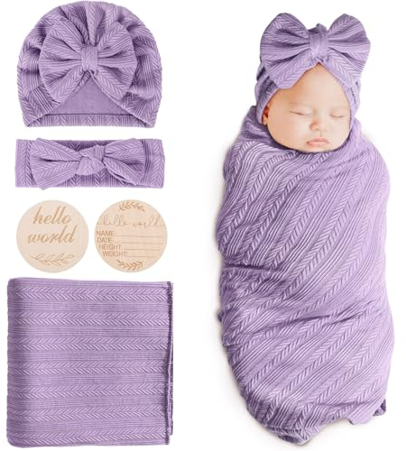 DRESHOW Baby Pucktuch Baby Decke Neugeborenen Swaddle Pucksack mit Baby Bogen Mütze Stirnband