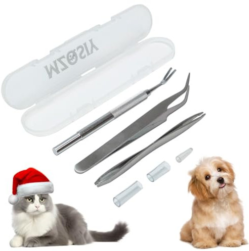 MZQSIY 2PCS Tick Remover Tool Set,Professional Stainless Steel Remover Kit for Dogs/Cats/Horses/Humans,Includes Tick Tweezers,Sharp Rake and Handy Box (2 Set)