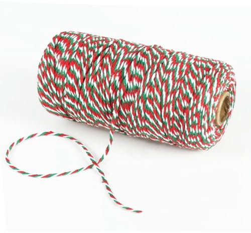 100 m de cuerda de carnicero para manualidades, 2 mm, hilo de algodón de colores para panadería, cocina, cocina, carne, envoltura de regalos, manualidades, jardinería, manualidades (rojo verde)