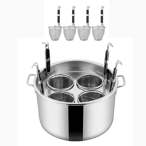 3/4/5 Holes Commercial Stainess Steel Pasta Pot Cooker, Insert Set with Divider and Colander Strainer Stockpots for Home Kitchen Restaurant(B,4 Holes)