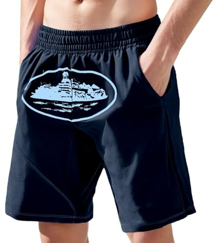 Gefomuofe NOFS - Pantalones cortos cargo, para hombre, con estampado de letras, Y2K, hiphop, moda urbana vintage, holgados, multiusos, pernera ancha, Negro 02., M
