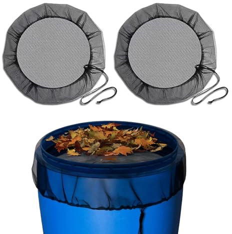 LUMOOM Lot de 2 filets de citerne d'eau de pluie réglables avec cordon de serrage, couverture en filet pour citerne de pluie, protection contre les moustiques et les intempéries, protection contre les